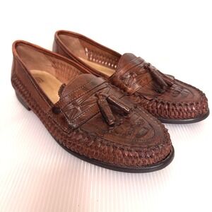 Nunn‎ Bush Mens Brown Leather Woven Tassel Loafer Shoes Size 8.5 M